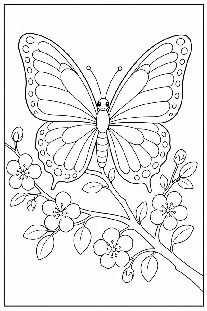 Beautiful Butterfly Spring Branch coloring page
