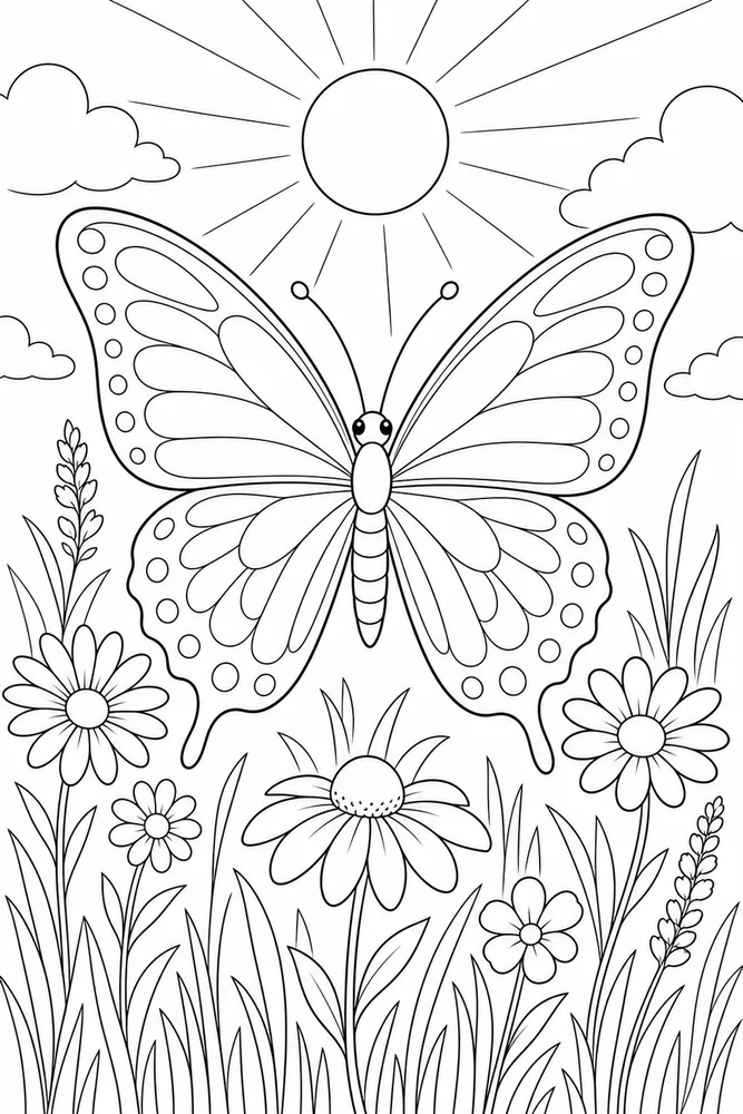 Beautiful Butterfly Sunny Meadow coloring page