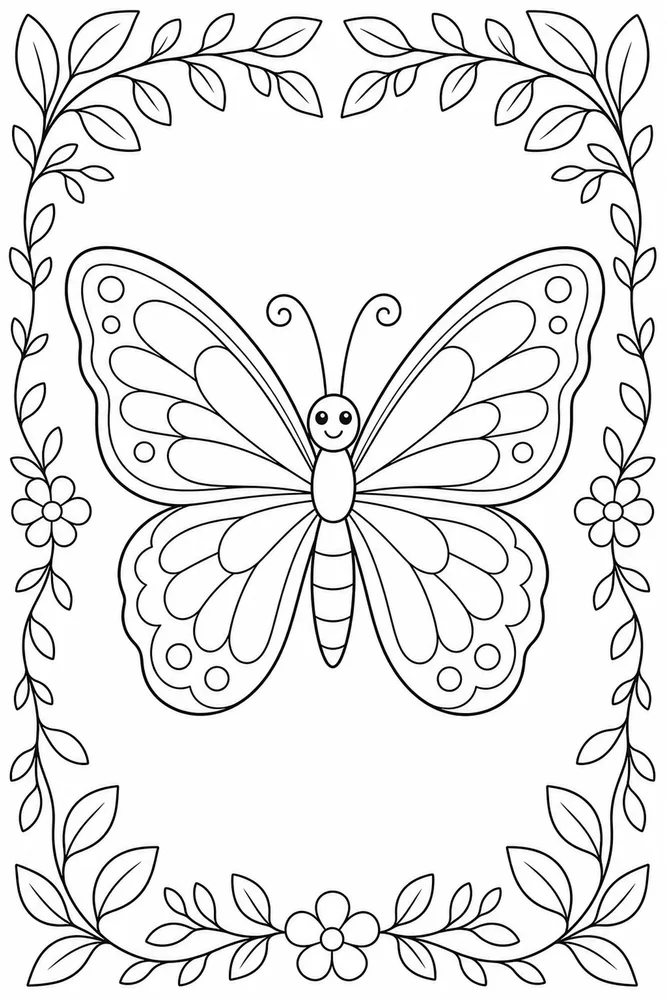 Butterfly Butterfly Leafy Border coloring page