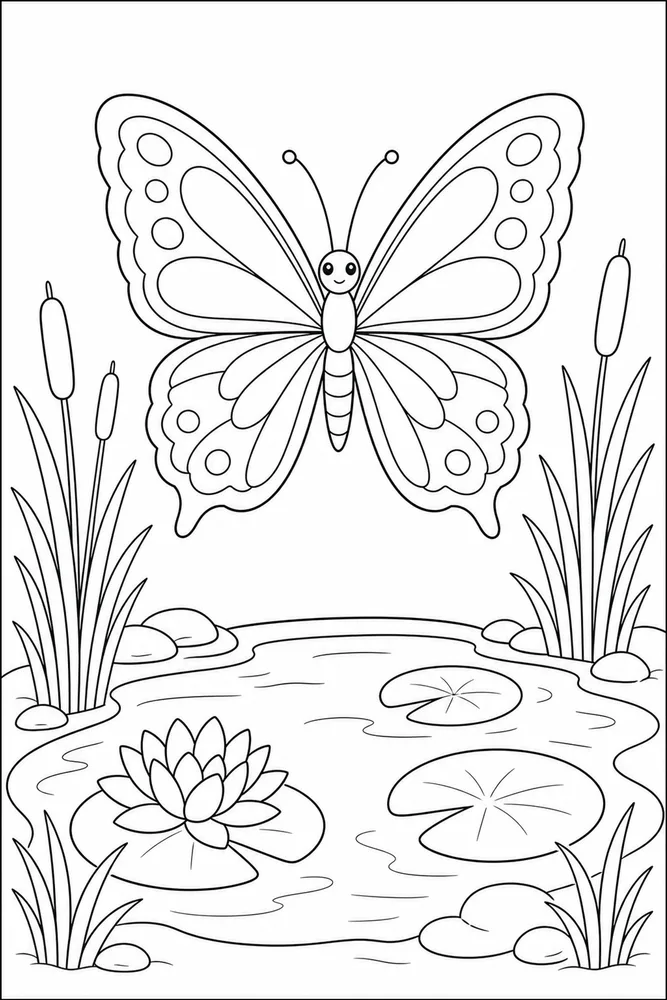 Butterfly Butterfly Pond Reeds coloring page