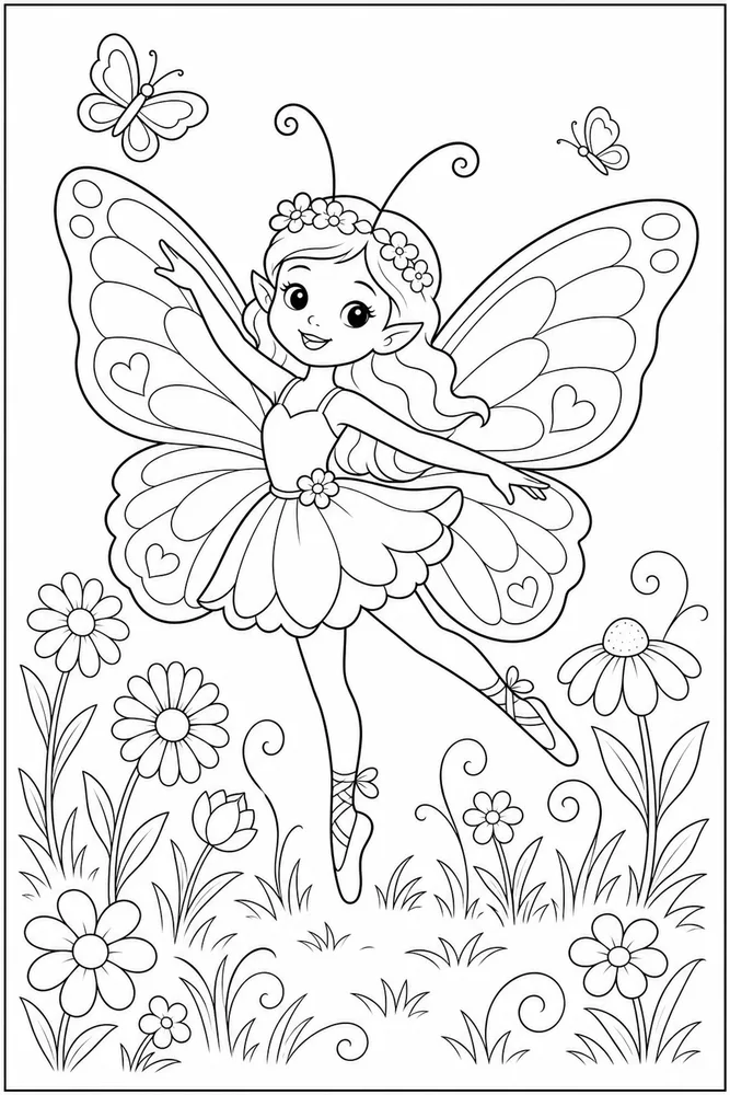 Butterfly Fairy Meadow Dance coloring page