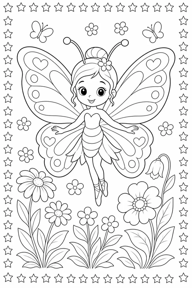Butterfly Fairy Sparkle Free Star Border coloring page