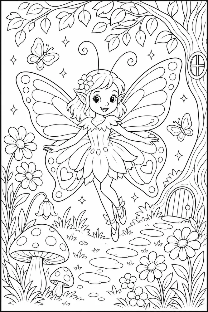 Butterfly Fairy Storybook Clearing coloring page