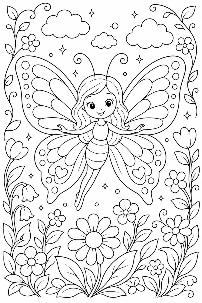 Butterfly Fairy Tiny Crown Free Portrait coloring page