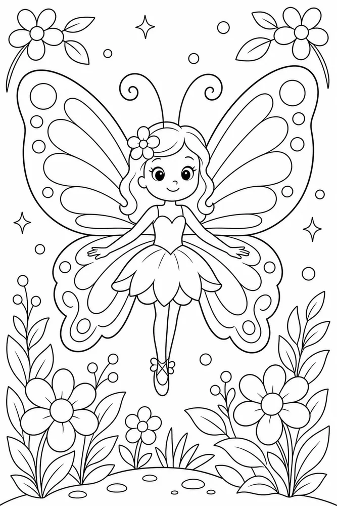 Butterfly Fairy Tiny Wings Scene coloring page