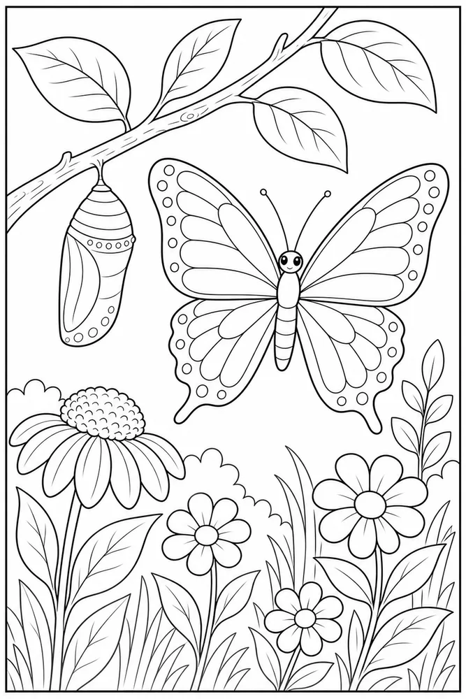 Butterfly Life Cycle Chrysalis Branch coloring page
