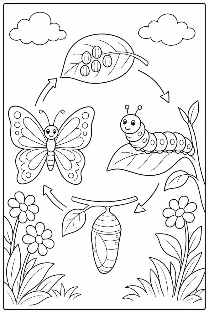 Butterfly Life Cycle Classroom Diagram Without Text coloring page
