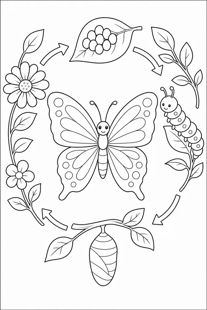 Butterfly Life Cycle Cycle Border coloring page