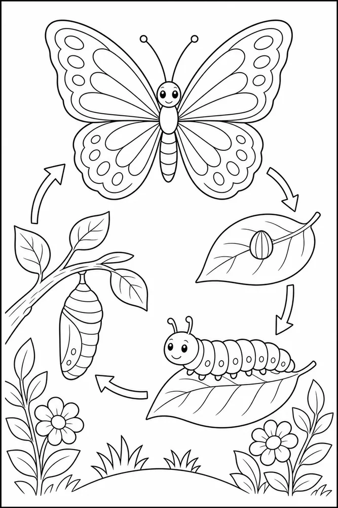 Butterfly Life Cycle Egg On Leaf coloring page