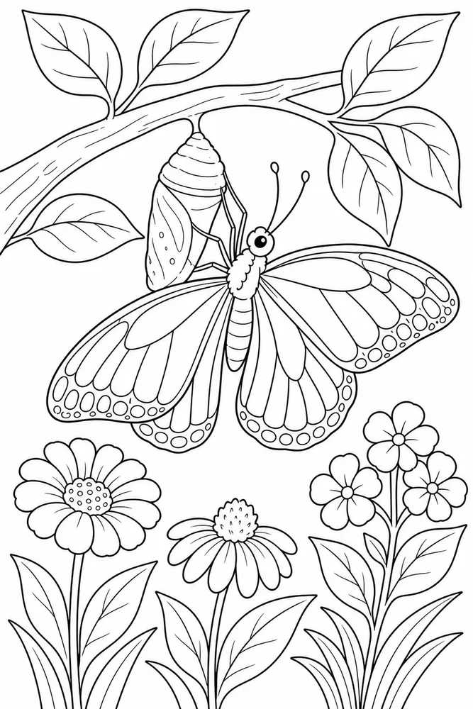 Butterfly Life Cycle Emerging Butterfly coloring page