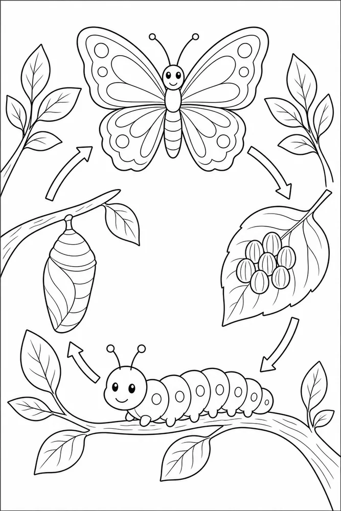 Butterfly Life Cycle Full Cycle Wheel coloring page
