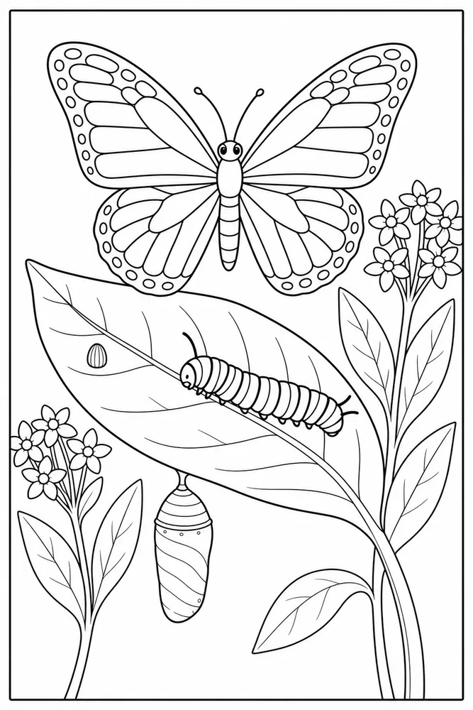 Butterfly Life Cycle Milkweed Leaf coloring page