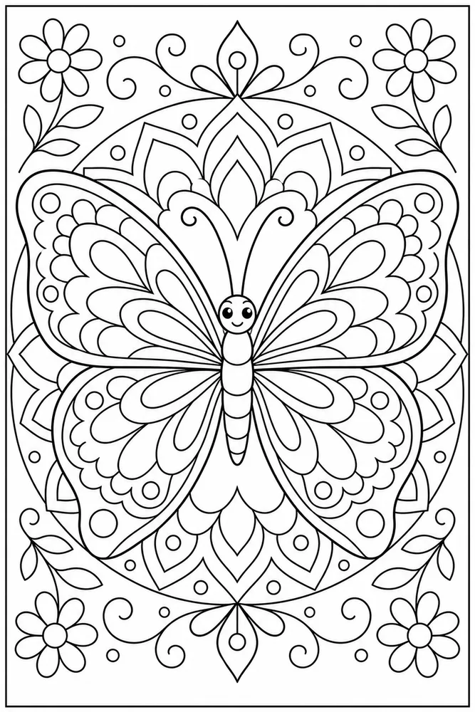 Butterfly Mandala Balanced Symmetry coloring page