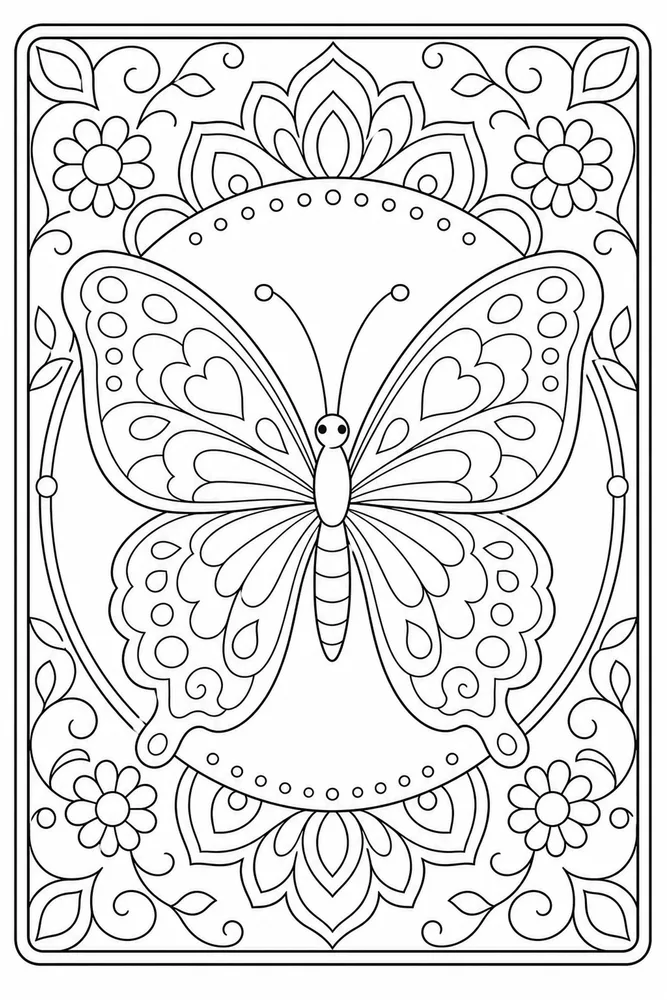 Butterfly Mandala Calm Detailed Frame coloring page