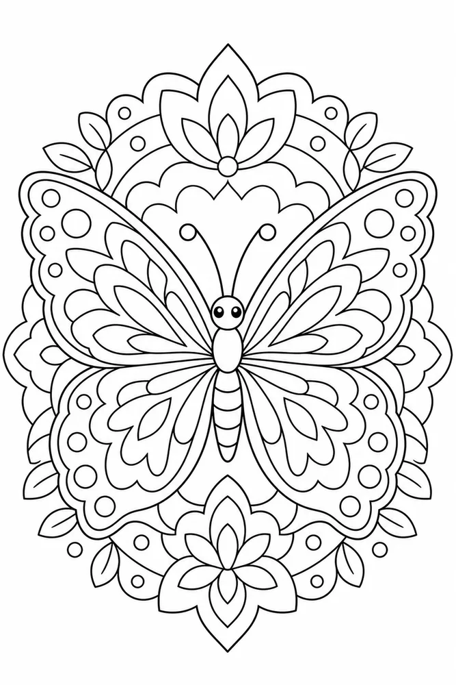 Butterfly Mandala Centered Mandala Portrait coloring page