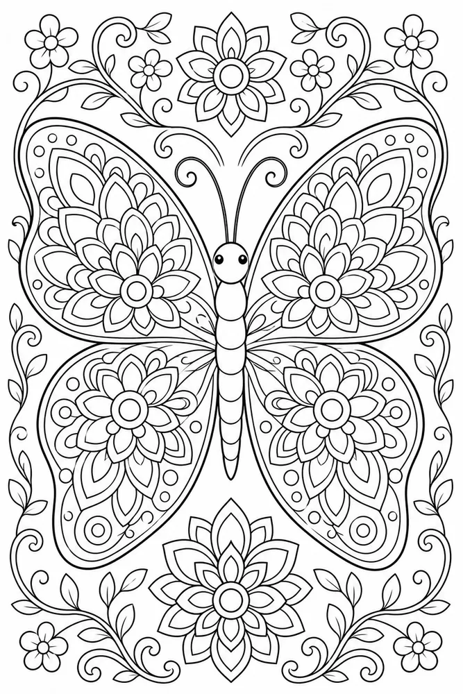 Butterfly Mandala Layered Petals coloring page