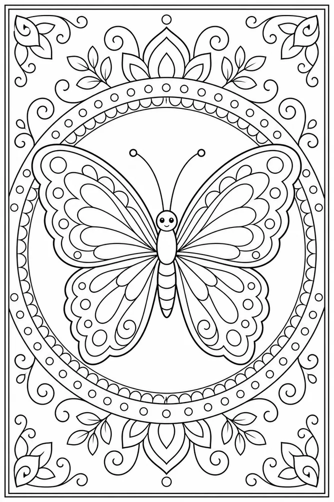 Butterfly Mandala Ornamental Ring coloring page