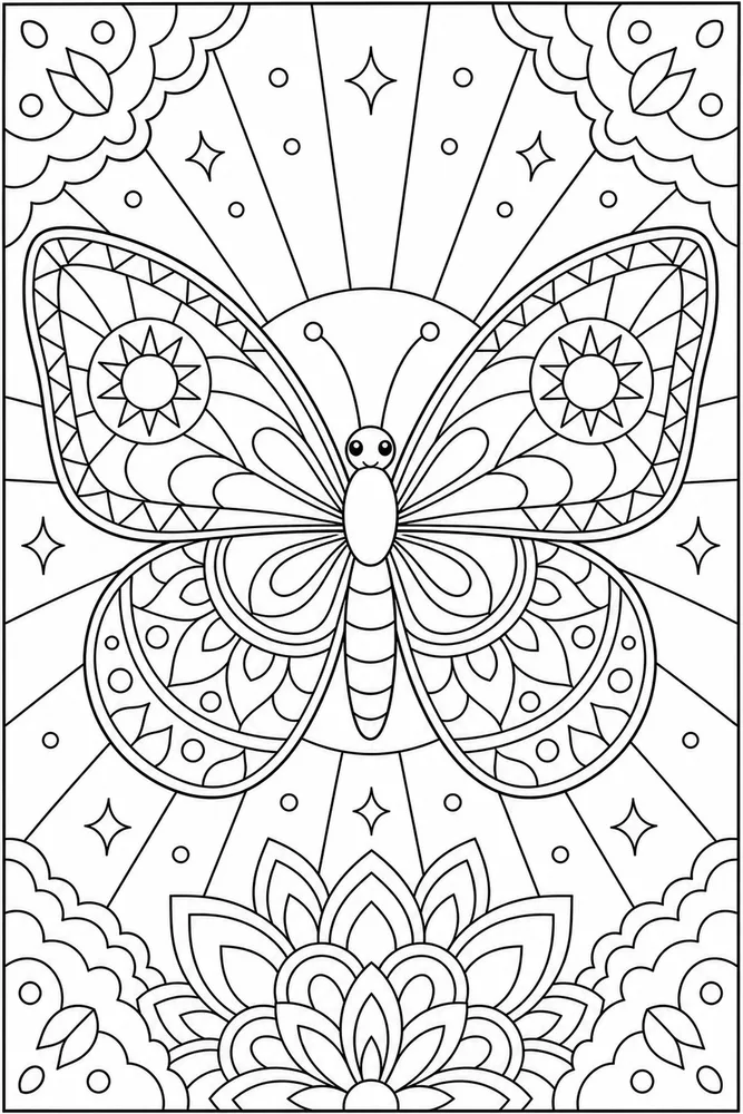 Butterfly Mandala Sunburst Pattern coloring page