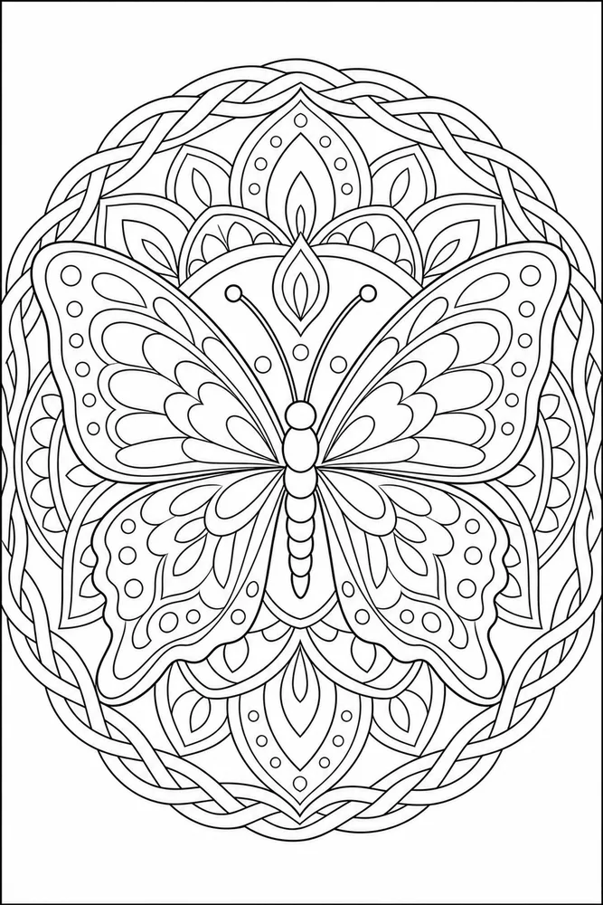 Butterfly Mandala Woven Circle coloring page