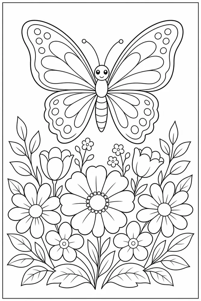 Butterfly With Flowers Butterfly Above Bouquet coloring page