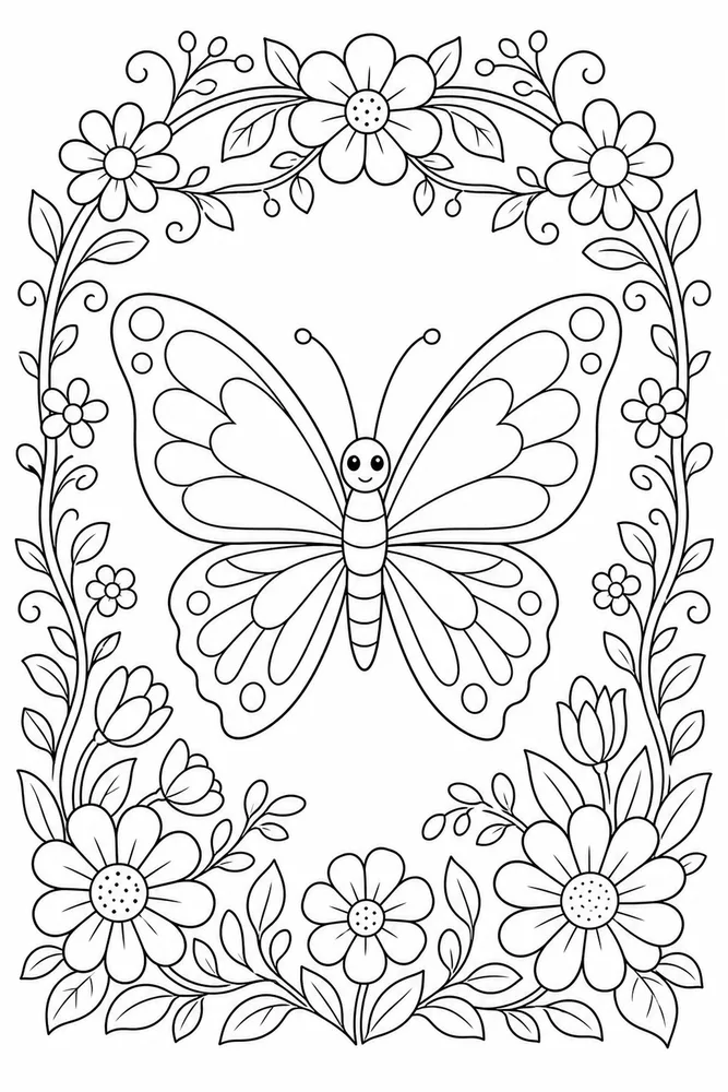 Butterfly With Flowers Flower Arch coloring page