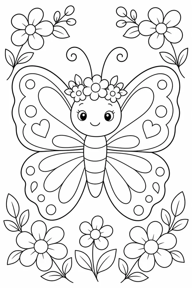 Butterfly With Flowers Flower Crown coloring page