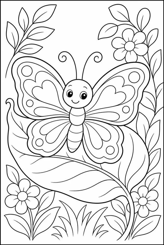 Cute Butterfly Cozy Leaf coloring page