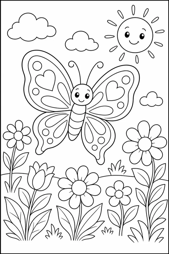 Cute Butterfly Happy Garden coloring page
