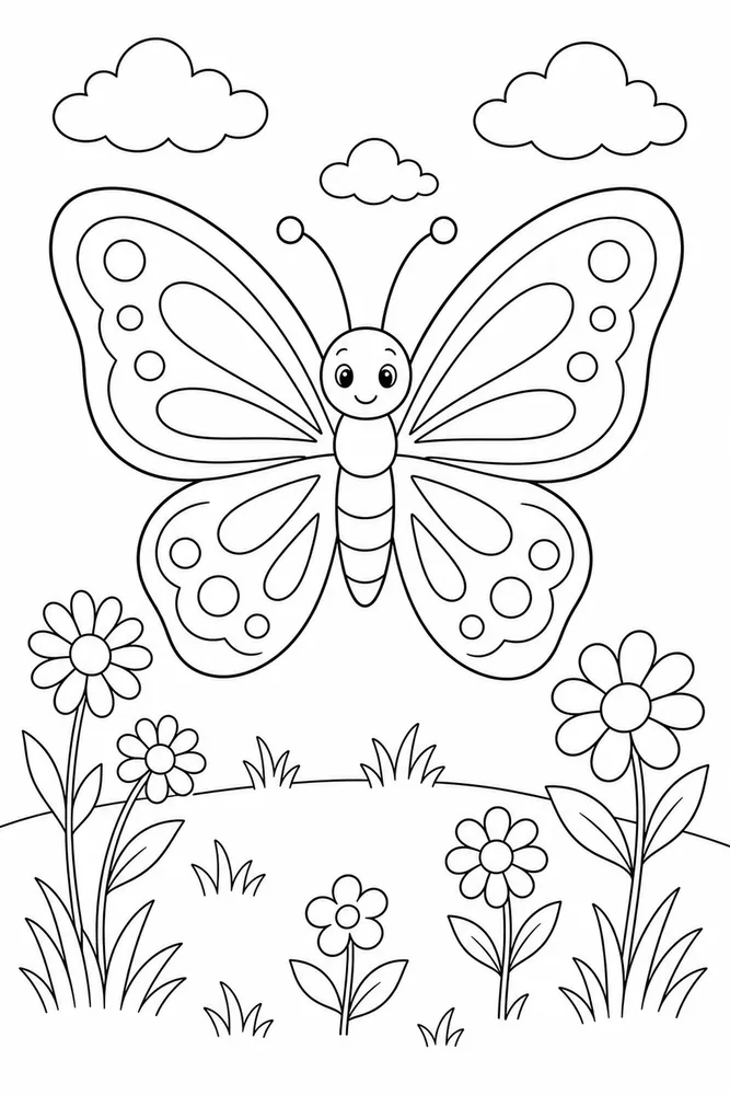Cute Butterfly Heart Free Meadow coloring page