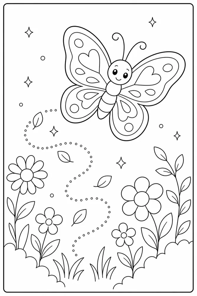 Cute Butterfly Playful Trail coloring page