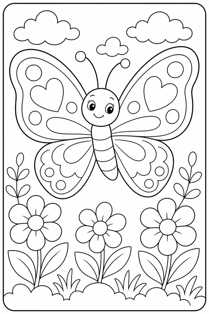 Cute Butterfly Rounded Outline coloring page