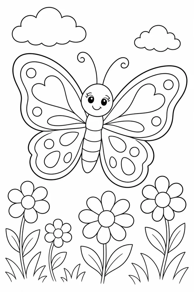 Cute Butterfly Simple Cloud coloring page