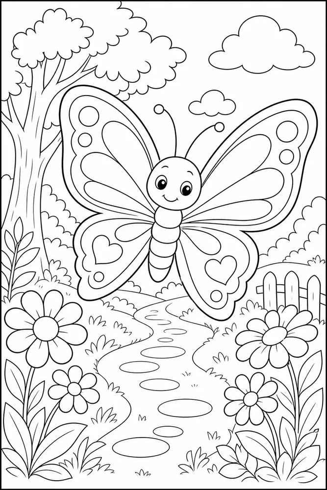 Cute Butterfly Storybook Path coloring page