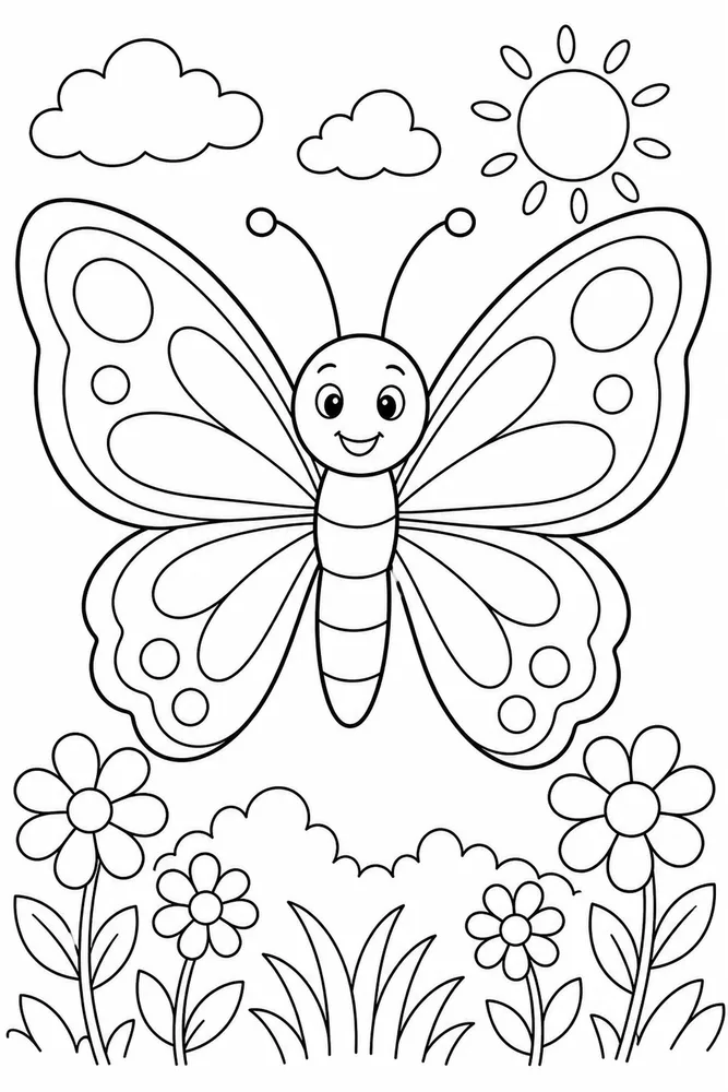 Easy Butterfly Friendly Face coloring page