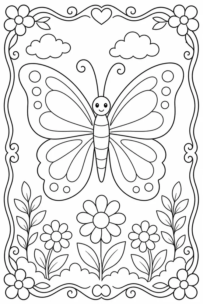 Easy Butterfly Large Border coloring page