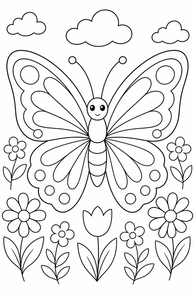 Easy Butterfly Large Simple Outline coloring page