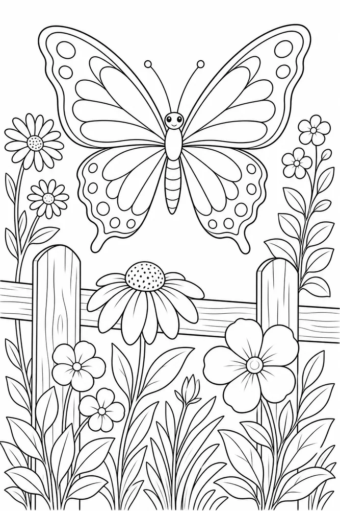 Garden Butterfly Fence Rail coloring page