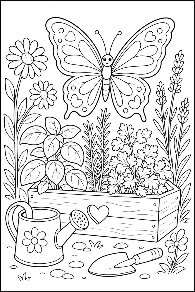 Garden Butterfly Herb Planter coloring page