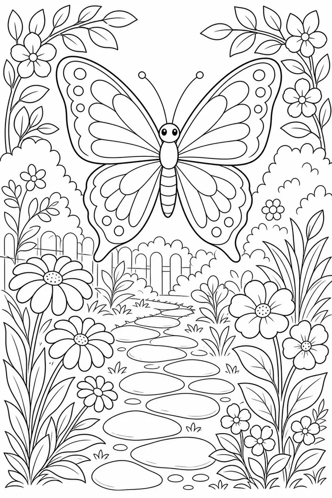 Garden Butterfly Stone Path coloring page
