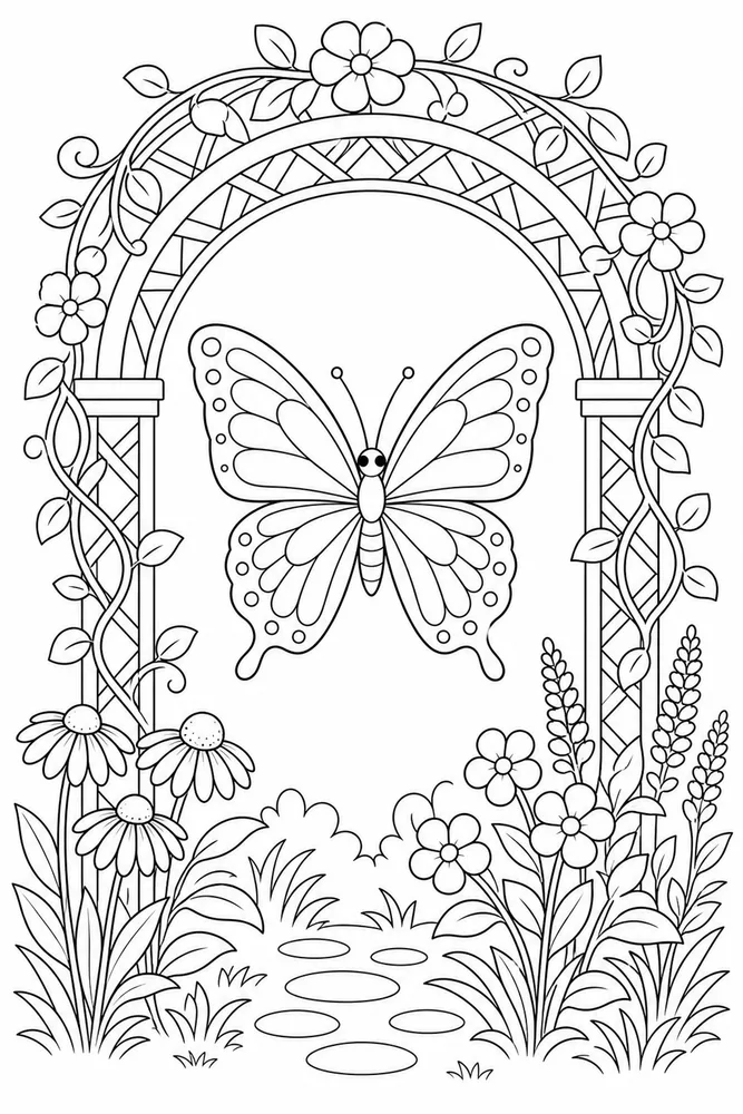 Garden Butterfly Trellis Arch coloring page