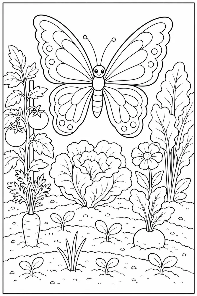 Garden Butterfly Vegetable Bed coloring page