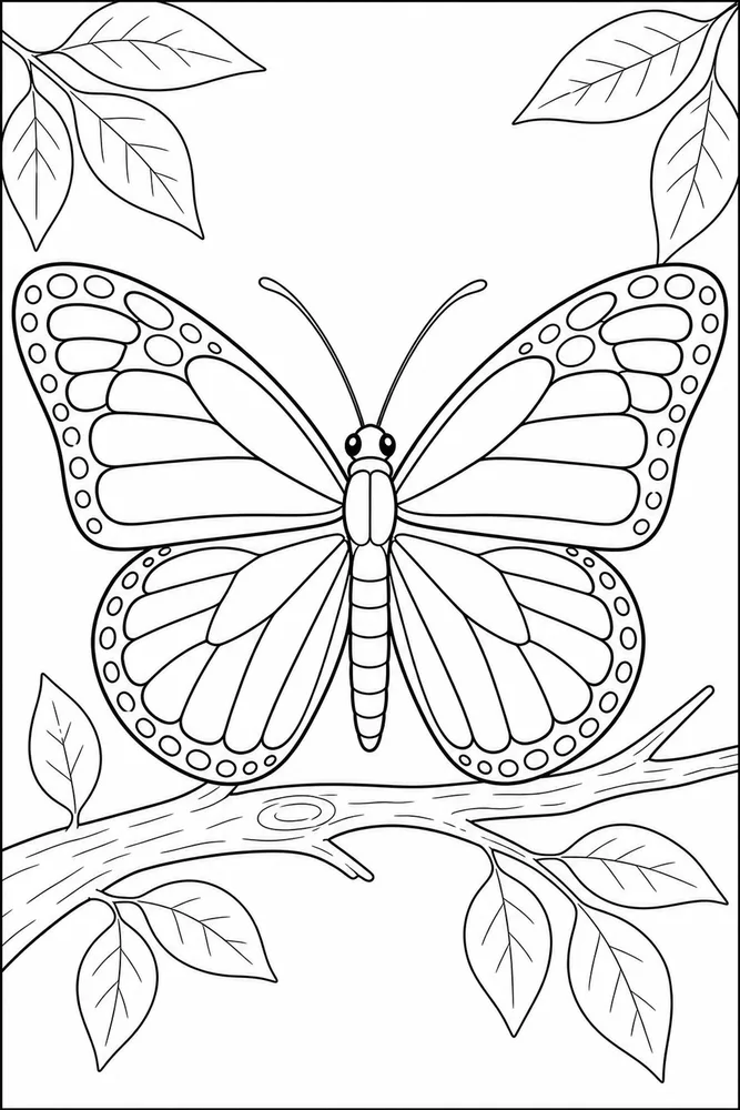 Monarch Butterfly Branch Rest coloring page