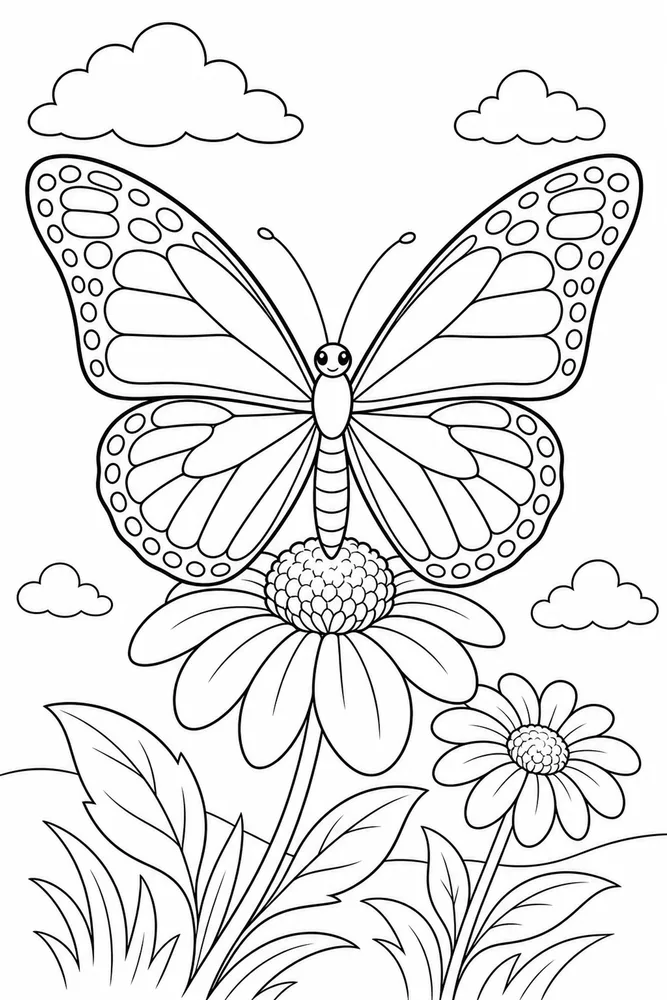 Monarch Butterfly Flower Landing coloring page