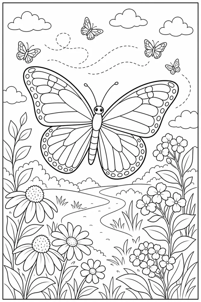 Monarch Butterfly Garden Migration coloring page