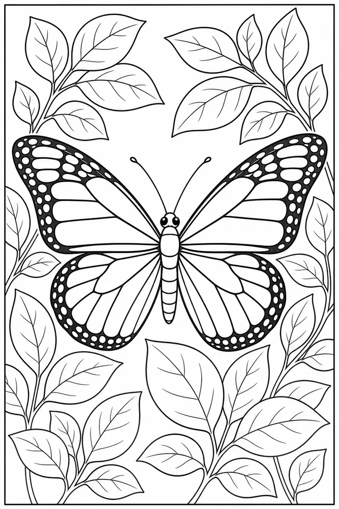 Monarch Butterfly Leaf Cluster coloring page