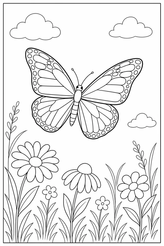 Monarch Butterfly Meadow Flight coloring page