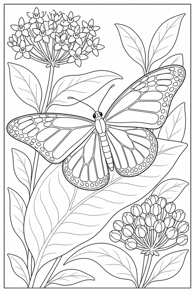 Monarch Butterfly Milkweed Leaf coloring page