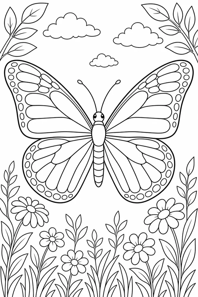 Monarch Butterfly Open Wing Pose coloring page
