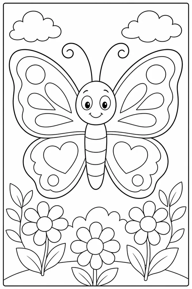 Preschool Butterfly Big Friendly Face coloring page