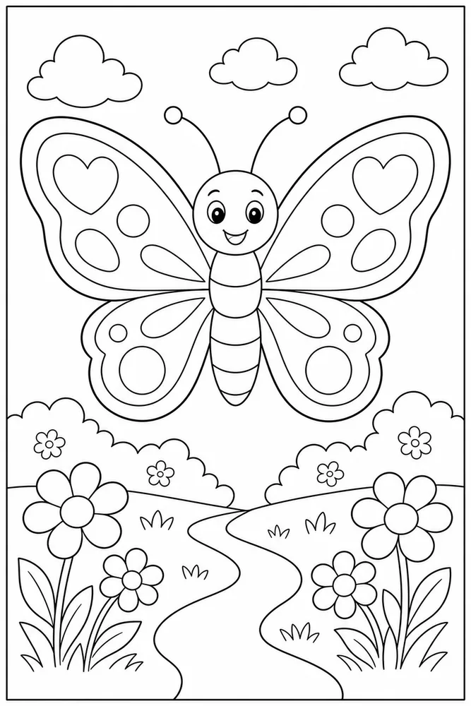 Preschool Butterfly Easy Path coloring page